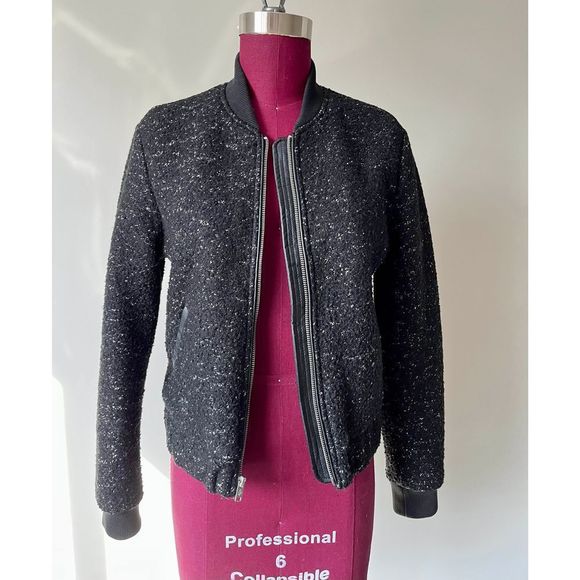 Abercrombie black speckled bomber jacket wool blend size S - Picture 5 of 12